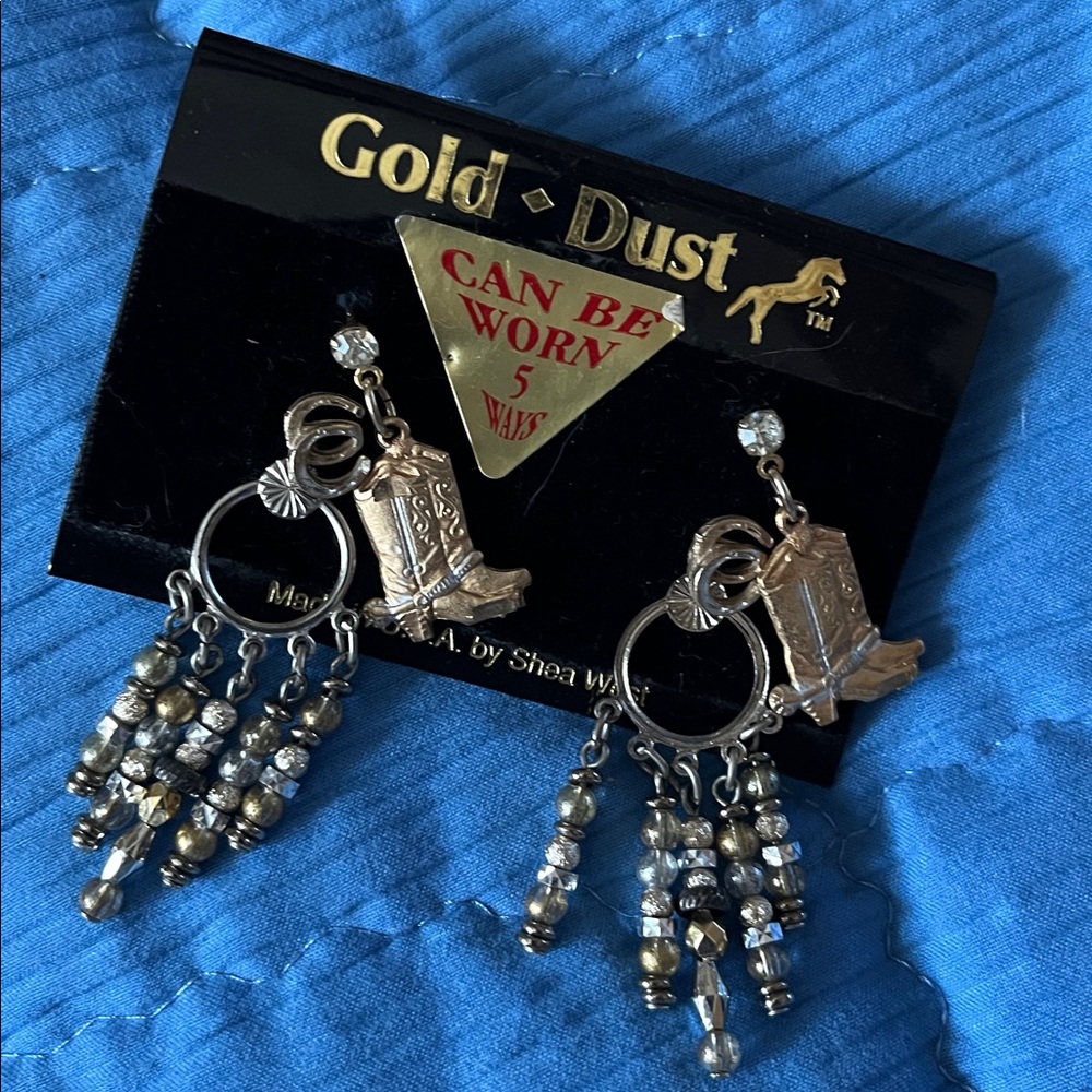 Gold Dust Cowboy Boots and Horseshoe Interchangeable Western Earrings